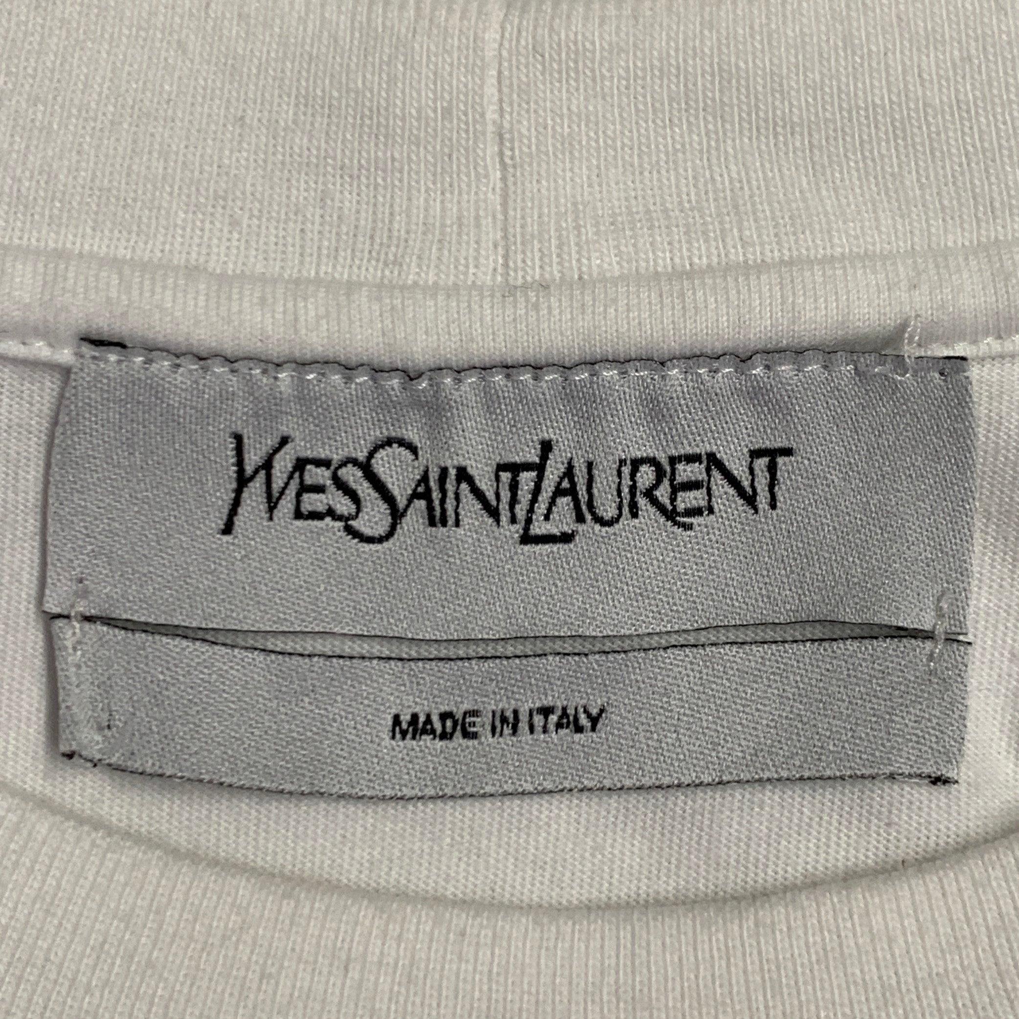 Men's YVES SAINT LAURENT Size XL White Black Print One Pocket T-shirt For Sale