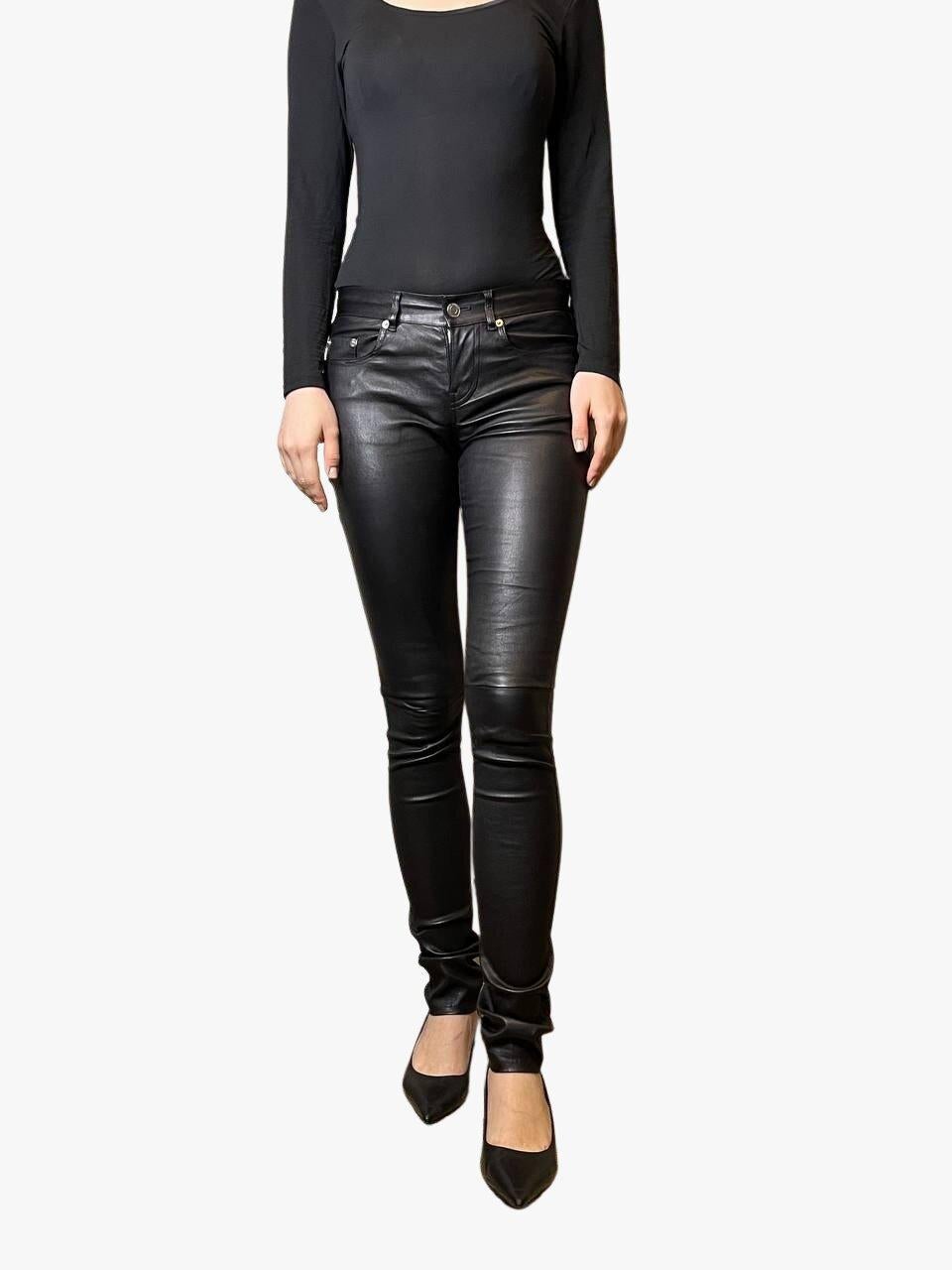 Black Yves Saint Laurent Skinny Stretch Leather Pants, 2010s  For Sale