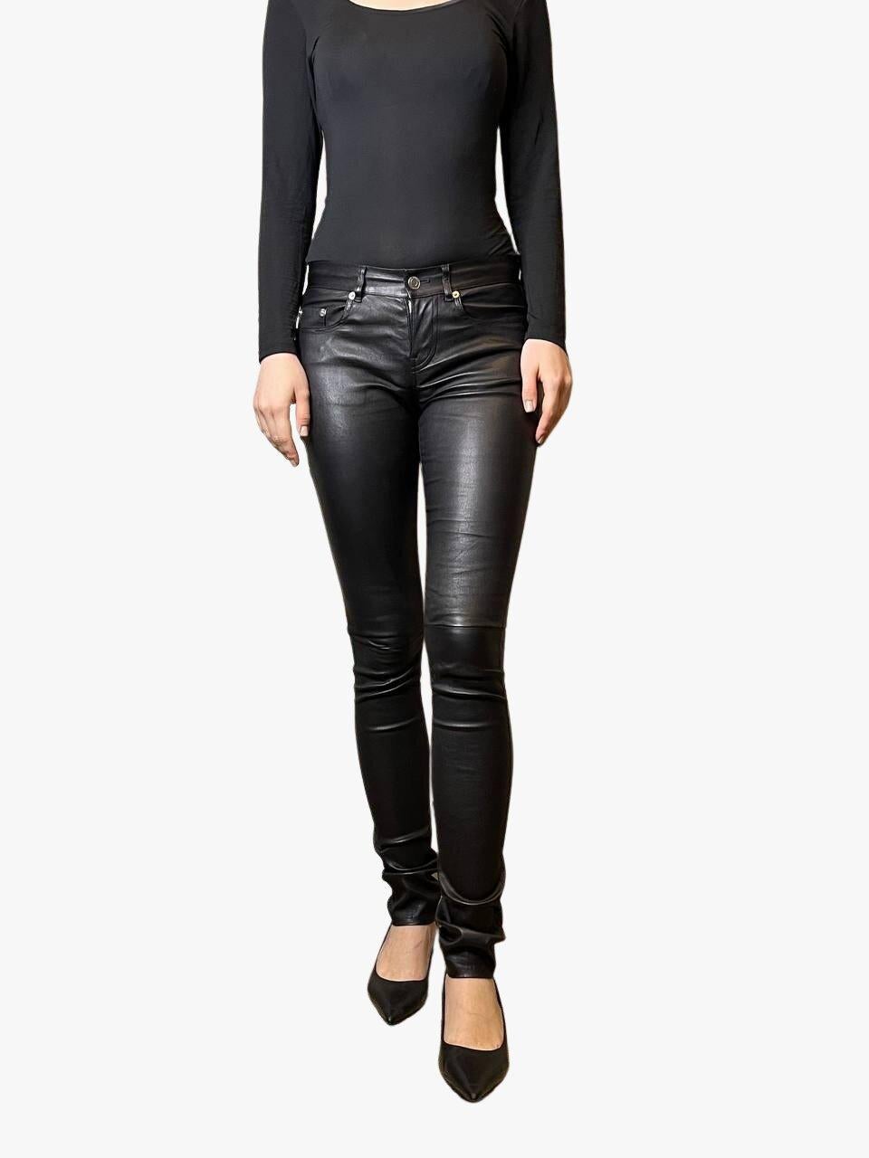 Black Yves Saint Laurent Skinny Stretch Leather Pants, 2010s For Sale