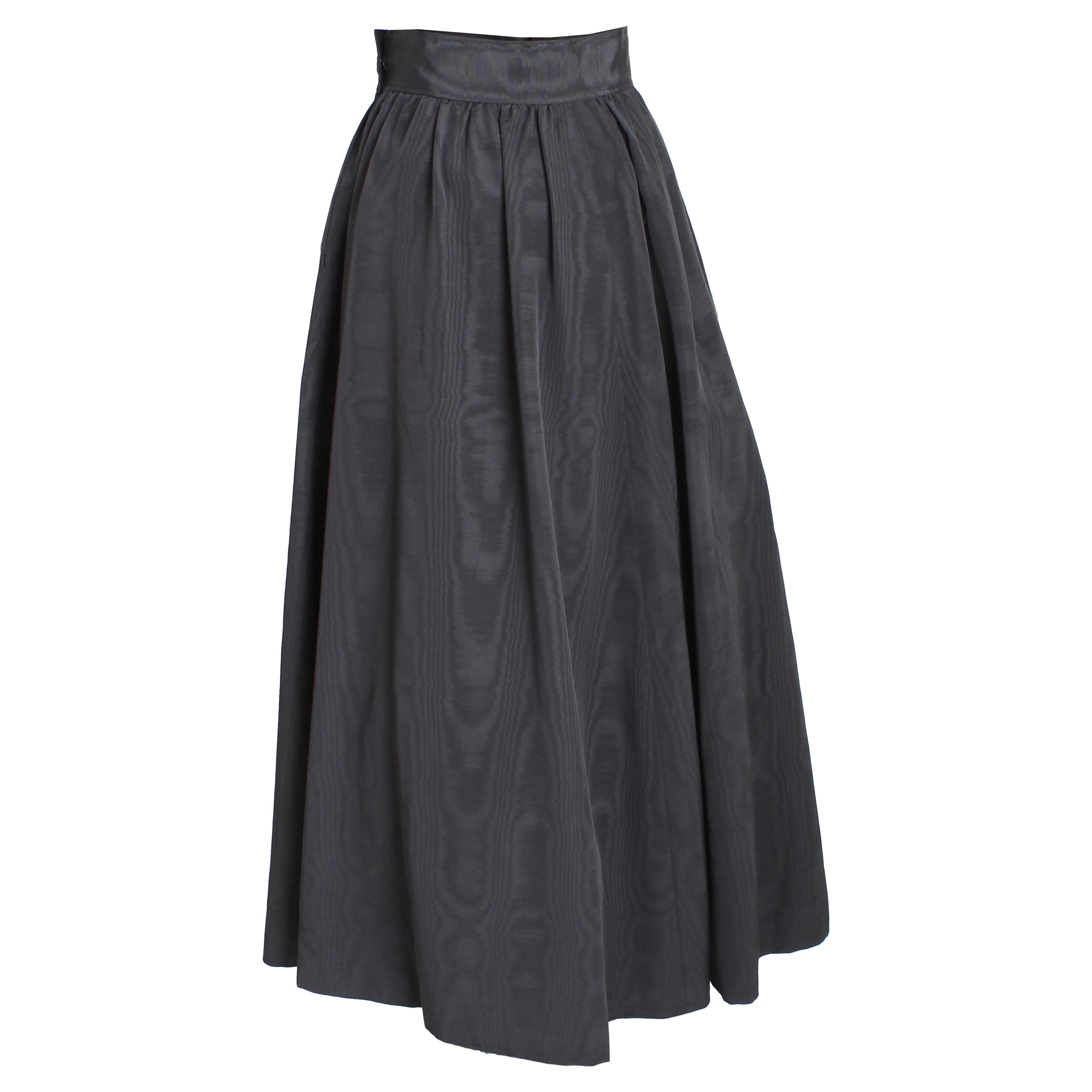 Yves Saint Laurent Skirt Black Moire Maxi Rare Ballet Russes Vintage 70s EU 42 For Sale