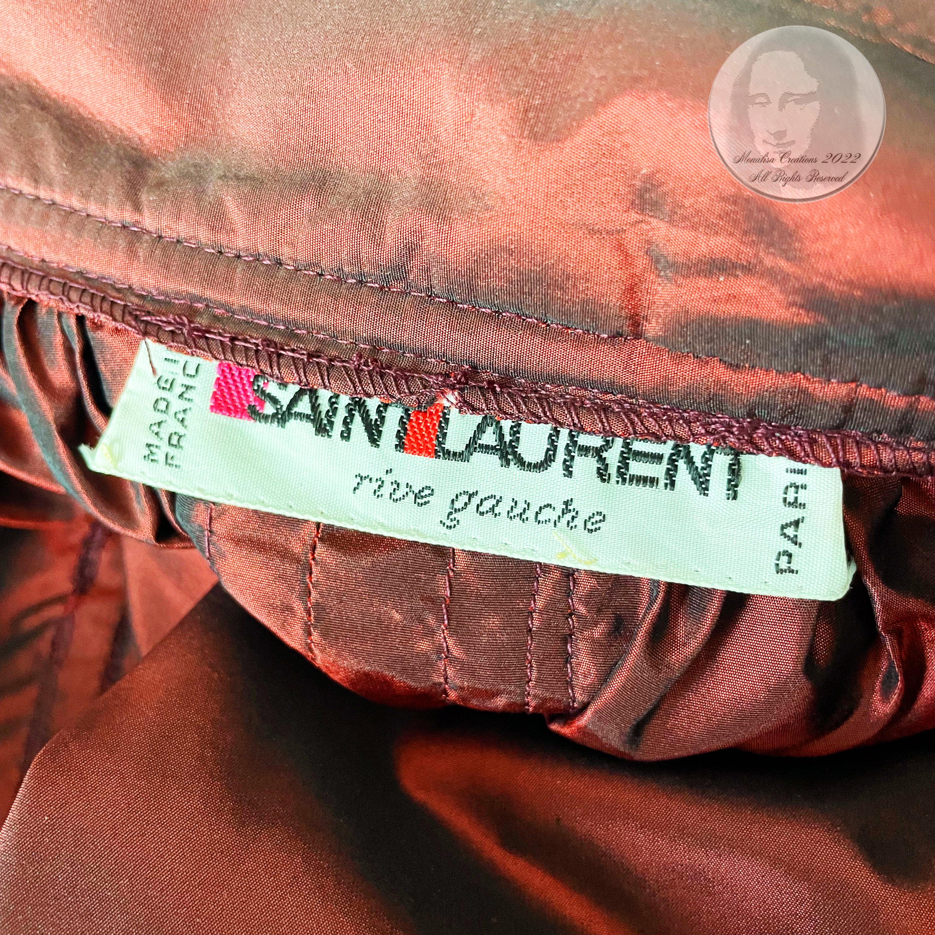 Yves Saint Laurent Skirt Long Burgundy Taffeta Ruffles Black Velvet Vintage  6