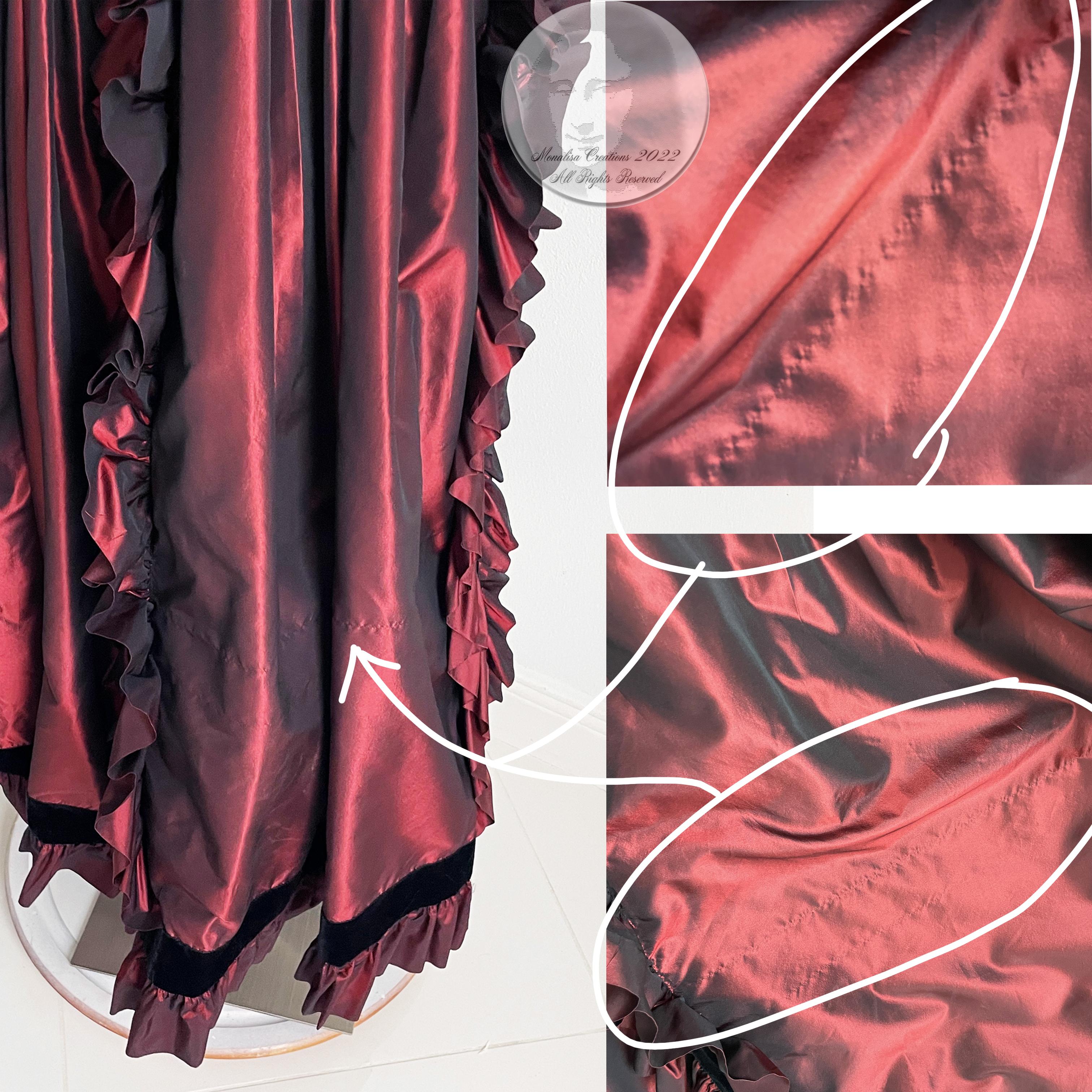 Yves Saint Laurent Skirt Long Burgundy Taffeta Ruffles Black Velvet Vintage  7