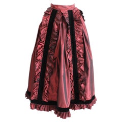 Yves Saint Laurent Skirt Long Burgundy Taffeta Ruffles Black Velvet Vintage 