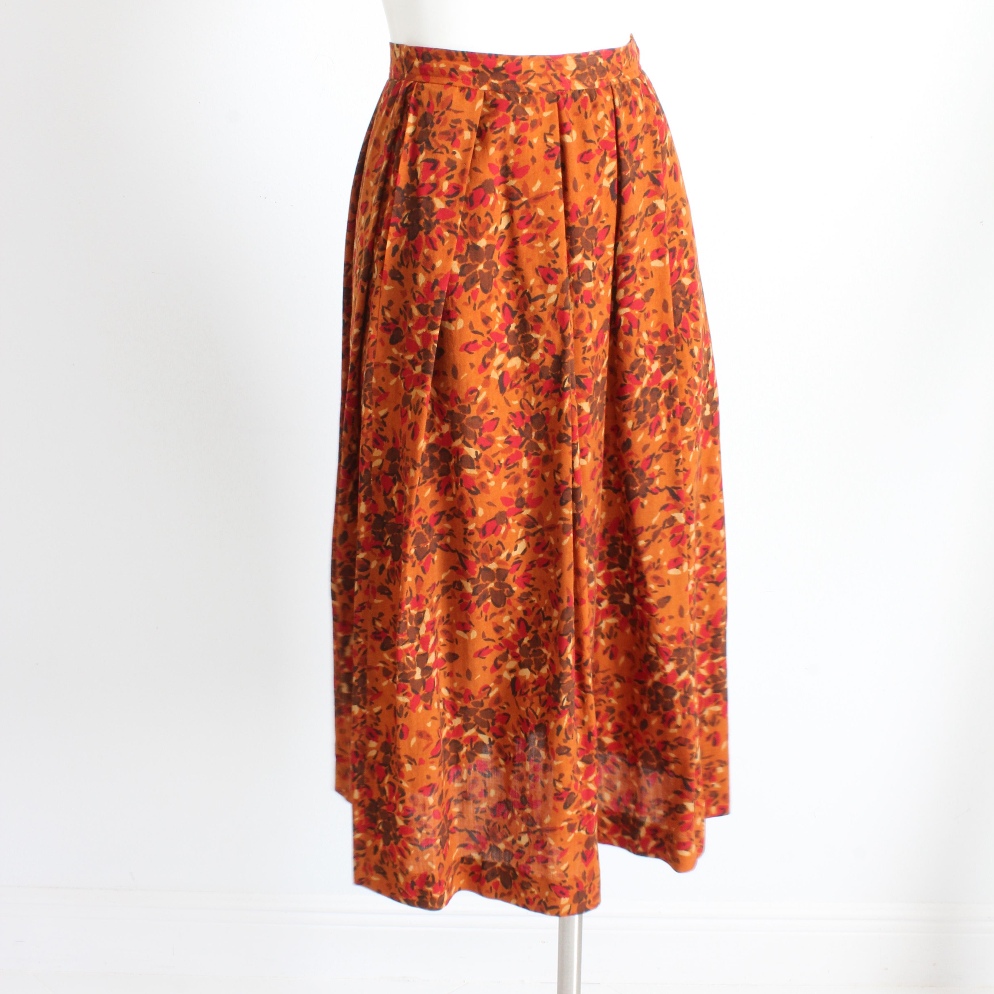 Marron Yves Saint Laurent jupe plissée trapèze en laine à imprimé floral, taille 38, A/H 1984, rare en vente