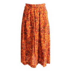 Yves Saint Laurent Gonna a pieghe con stampa floreale in lana Taglia 38 A/I 1984 Raro