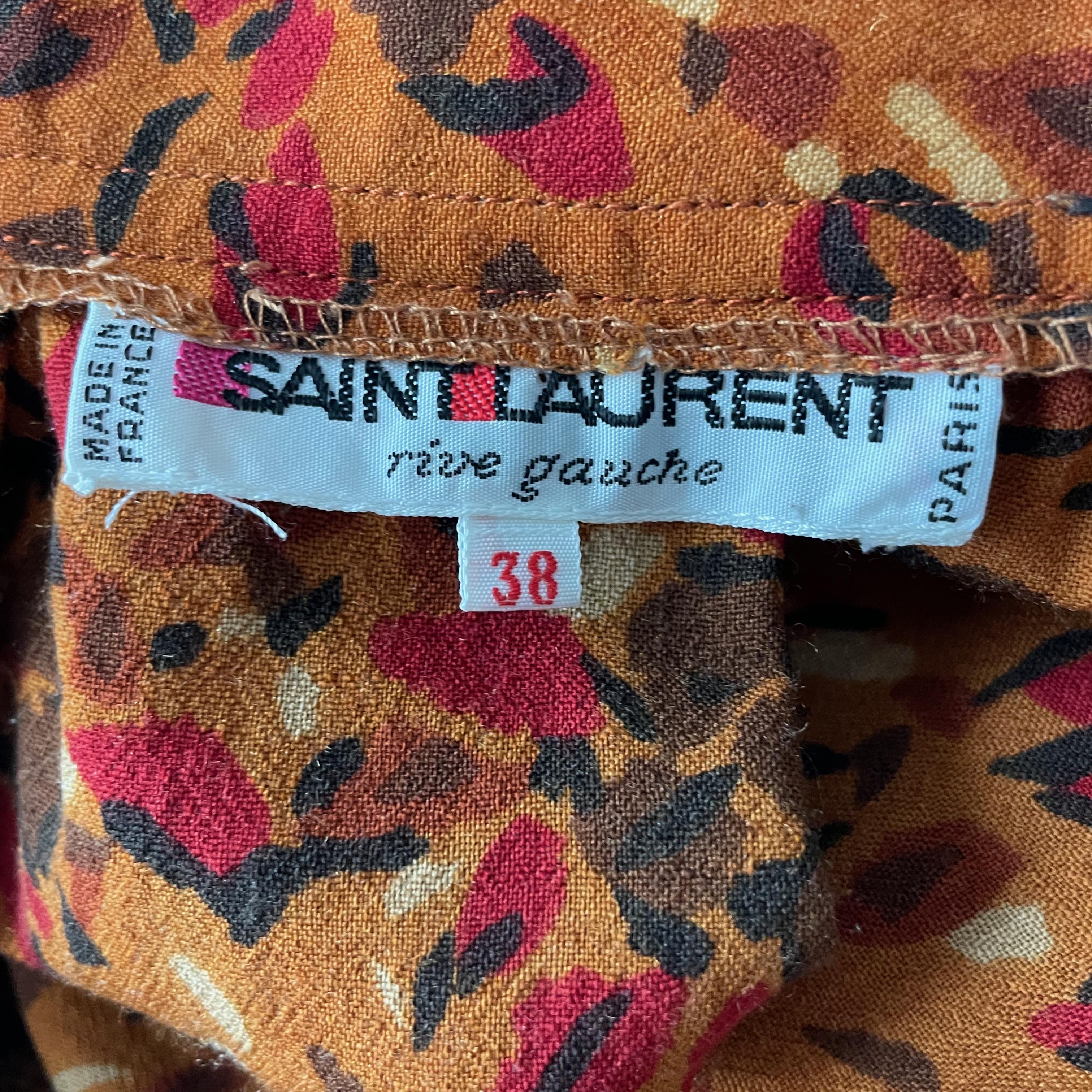 Yves Saint Laurent Faltenrock in A-Linie mit Blumendruck aus Wolle Größe 38 Vintage 80er im Angebot 4
