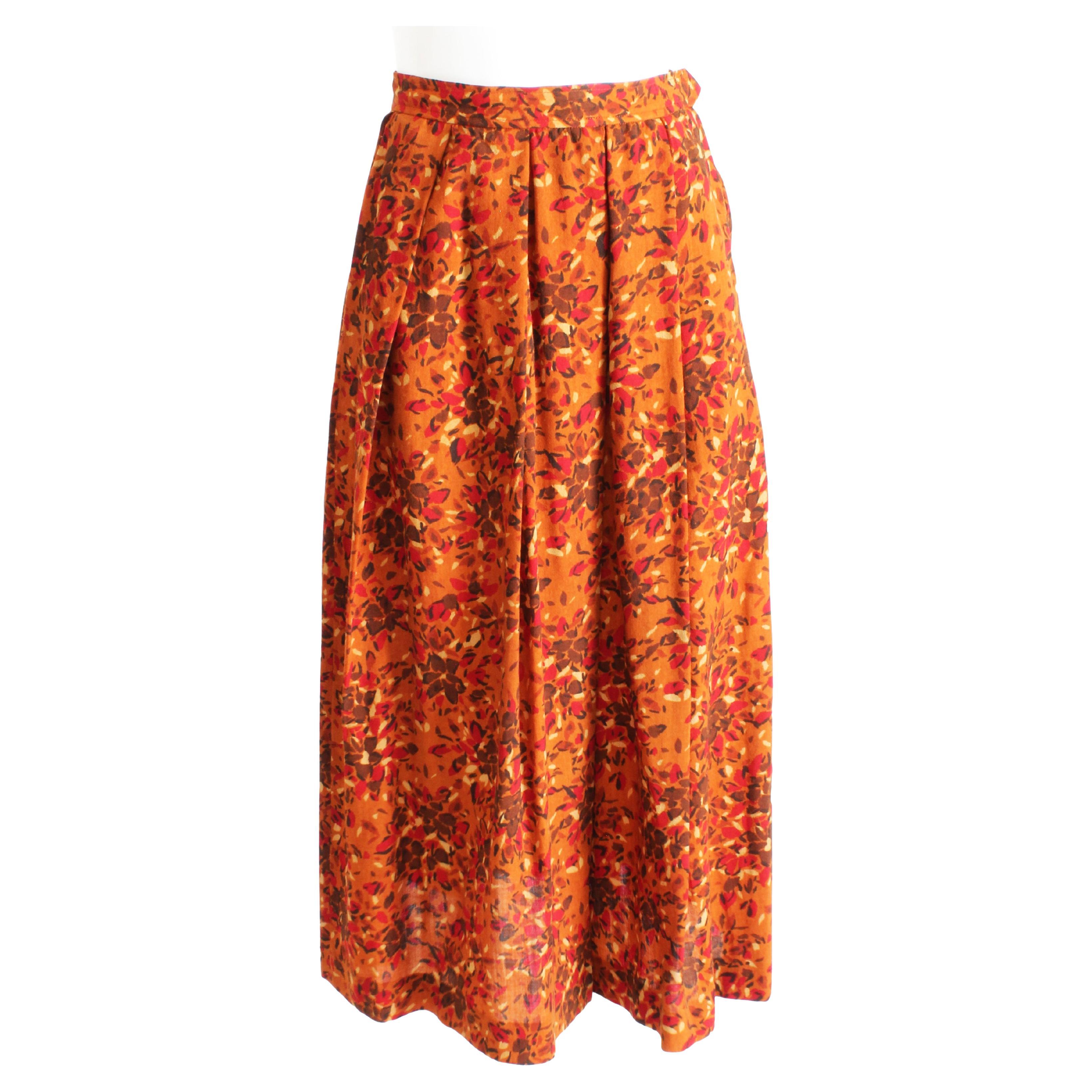 Yves Saint Laurent Skirt Pleated A-Line Floral Print Wool Size 38 Vintage 80s For Sale