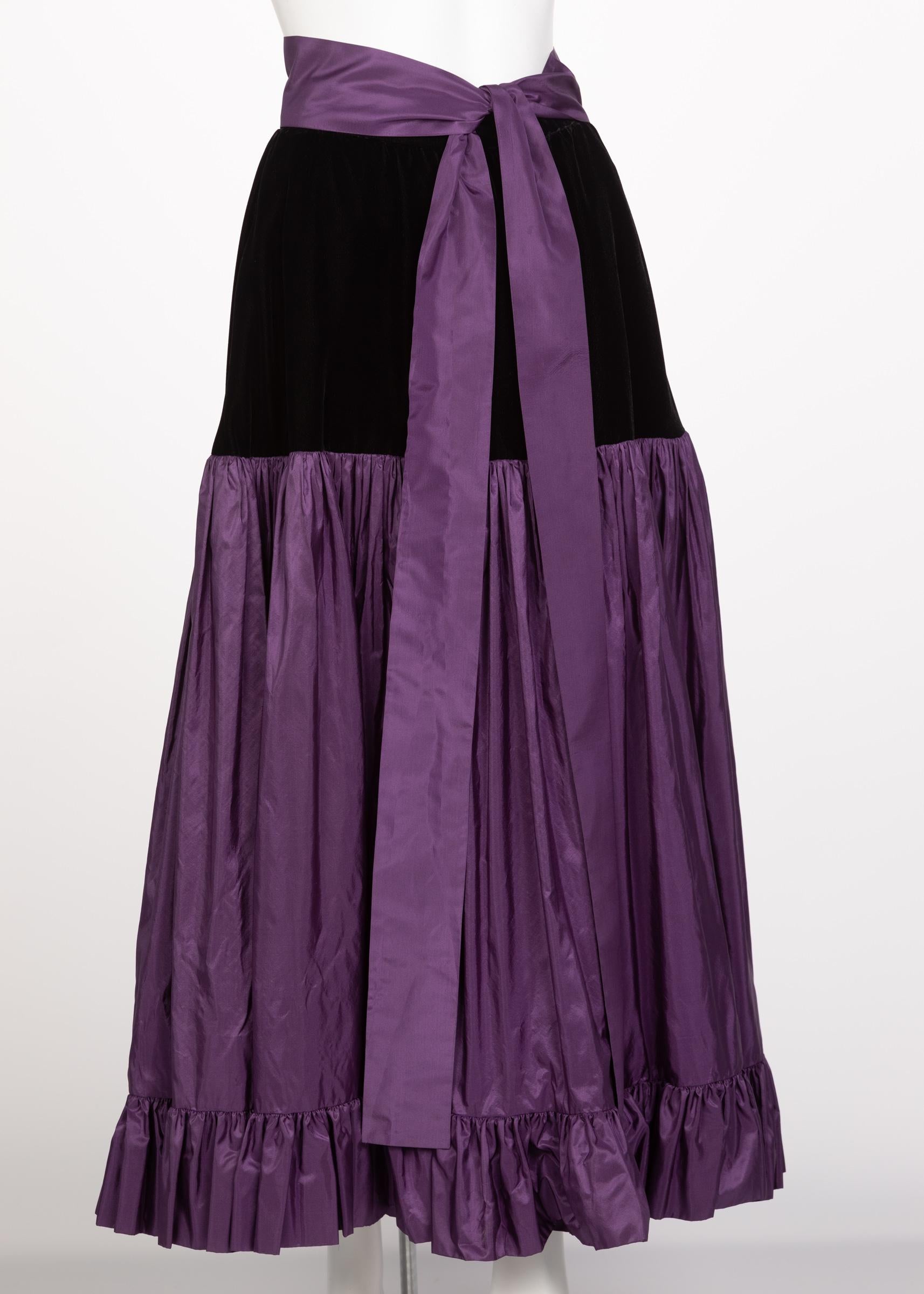 Black Yves Saint Laurent Skirt Russian Collection Purple Skirt YSL, 1970s
