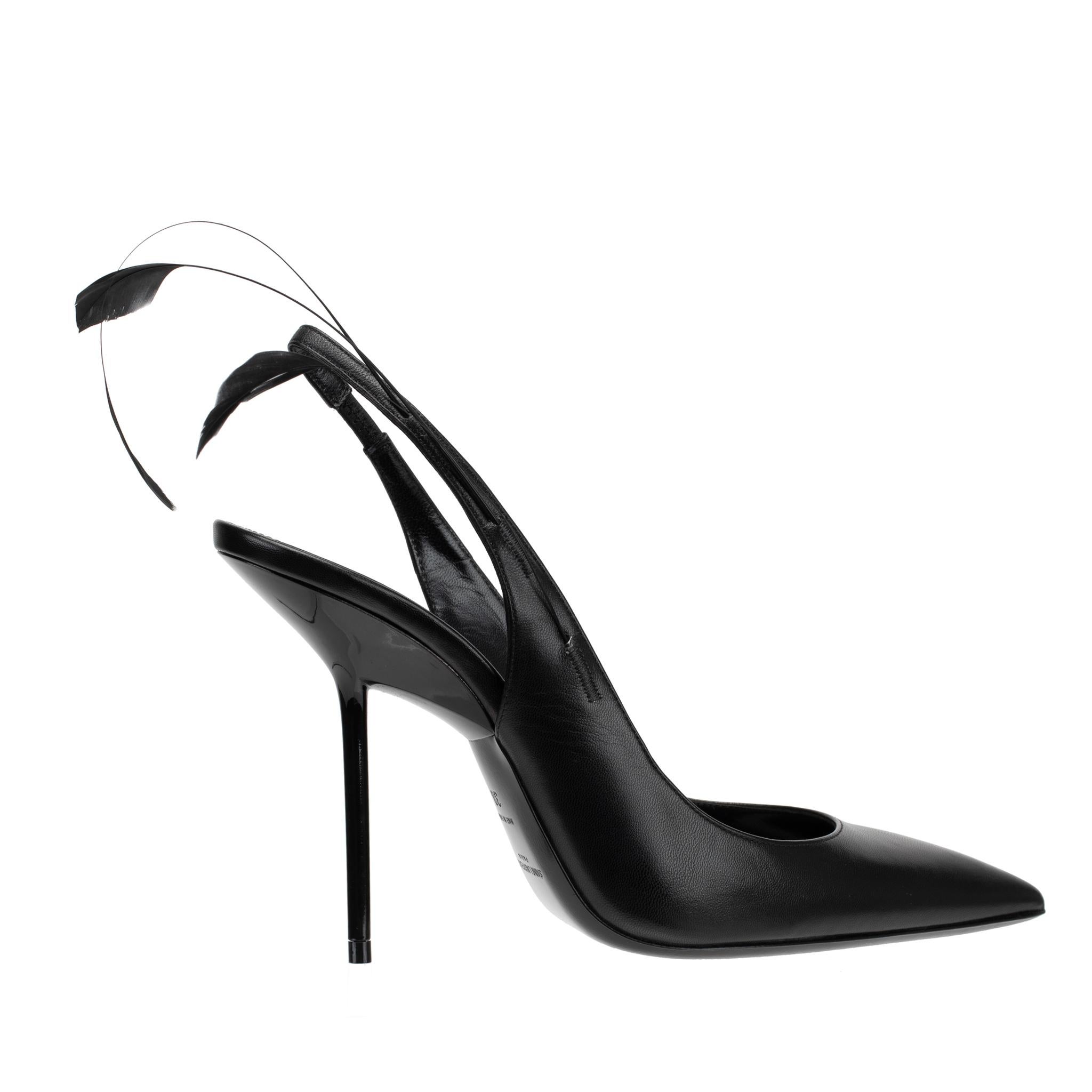 Yves Saint Laurent Slingback Pumps Black Leather With Feather Detail 36 FR For Sale 2