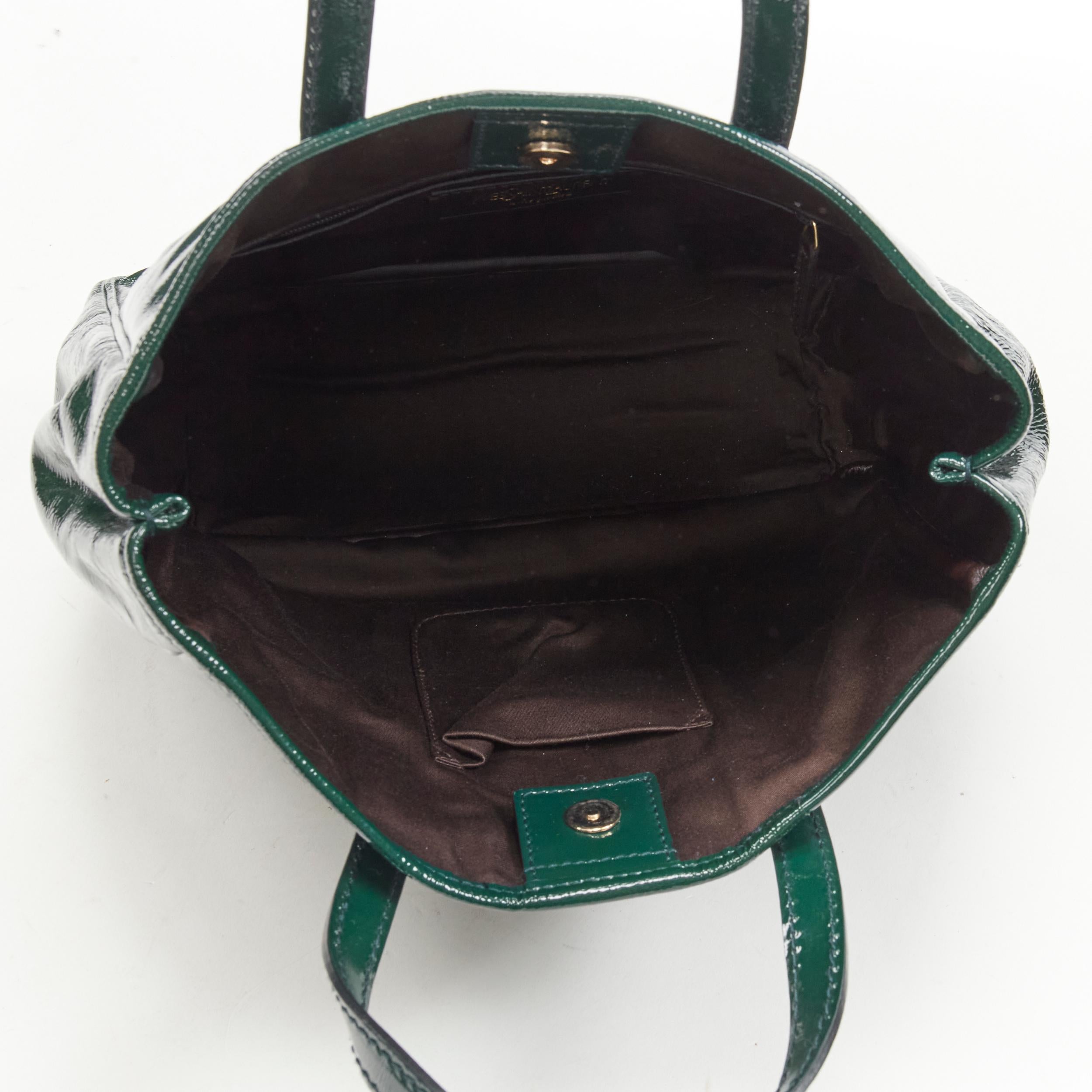 YVES SAINT LAURENT Small Y-Mail green patent gold print tote bag 3