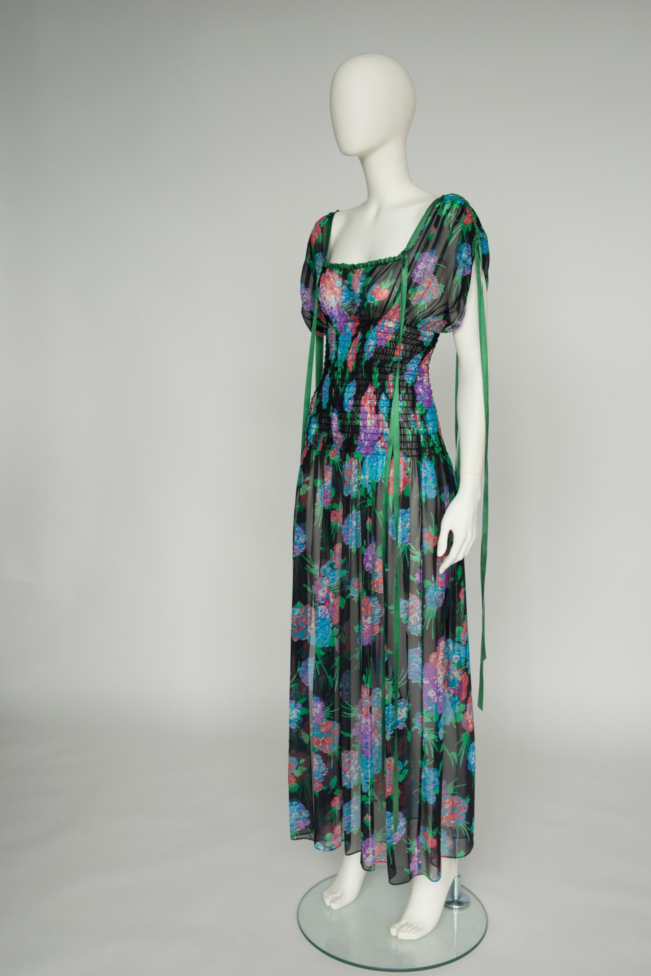 Yves Saint Laurent Smocked Floral-Print Silk-Chiffon Maxi Dress For ...