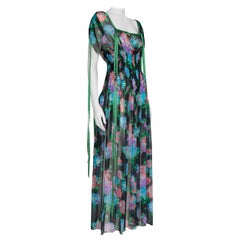 Yves Saint Laurent - Robe longue en mousseline de soie à imprimé floral fumé