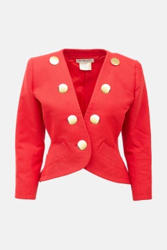 Yves Saint Laurent SS 1988 Rive Gauche Chaqueta roja con botones dorados FR 40