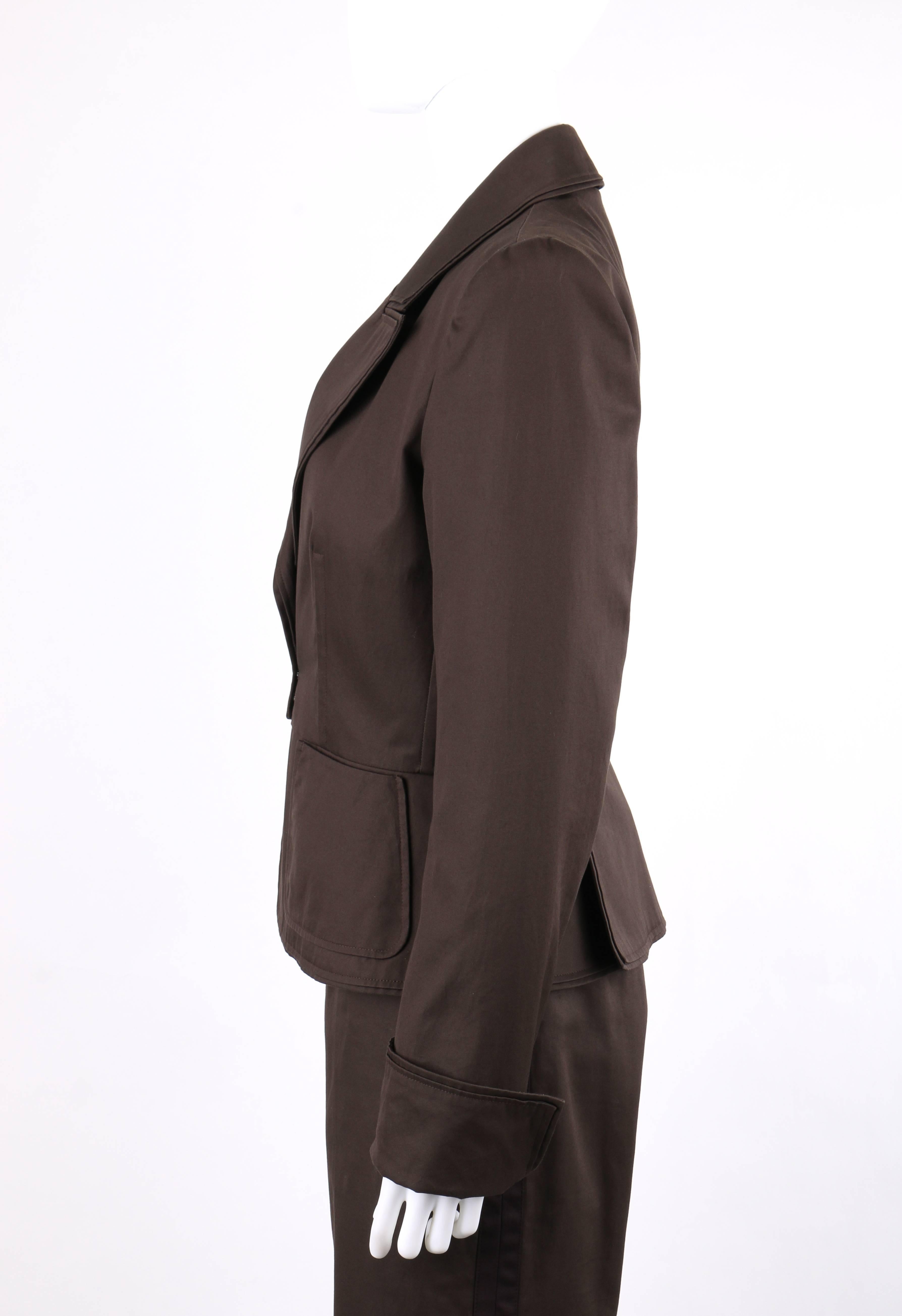Women's YVES SAINT LAURENT S/S 2003 YSL 2 Pc Olive Brown Peplum Blazer Pants Power Suit