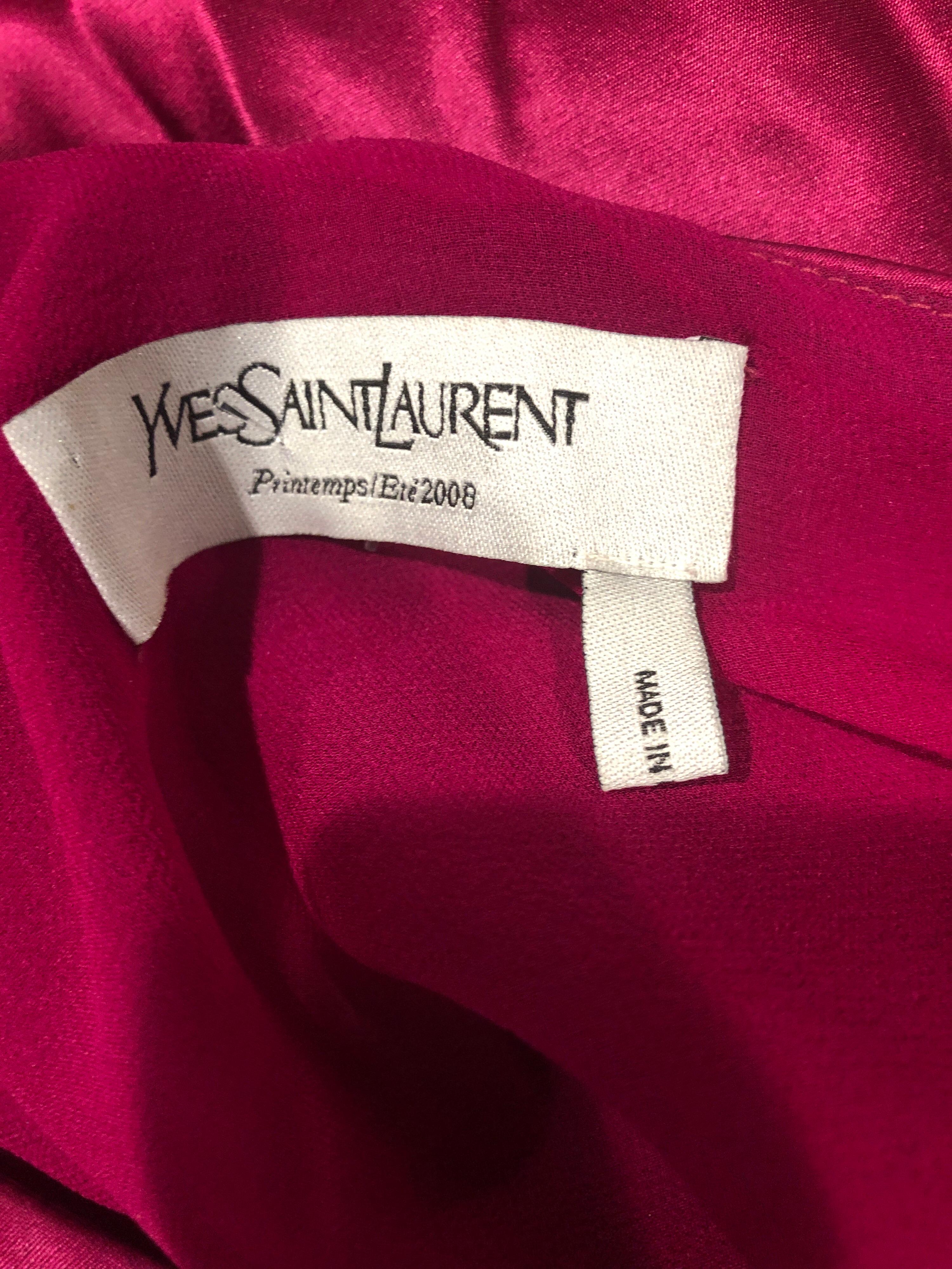 Yves Saint Laurent SS 2008 Kate Moss Sz 40 / 8 One Shoulder Silk Rasperry Gown For Sale 10
