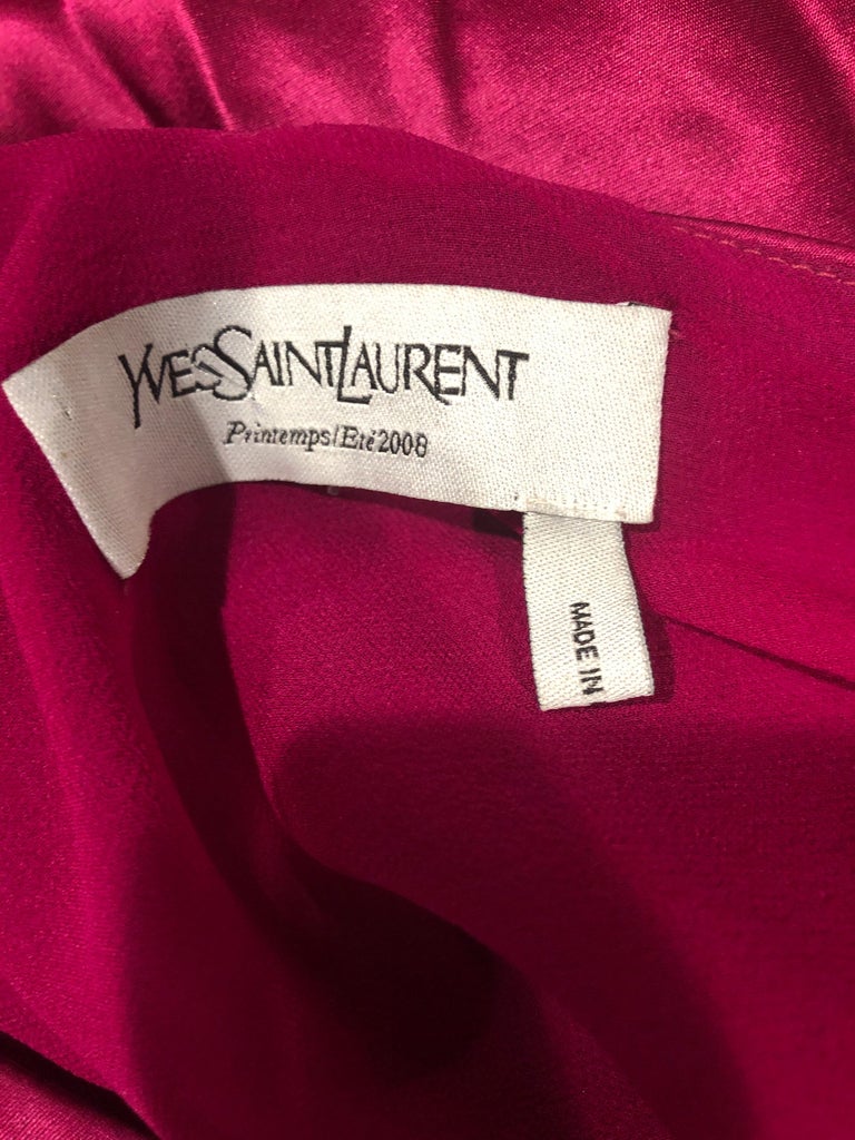 Yves Saint Laurent SS 2008 Kate Moss Sz 40 / 8 One Shoulder Silk Rasperry Gown For Sale 13