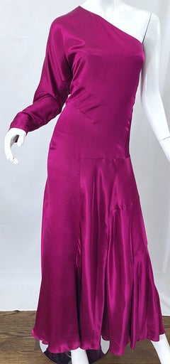 Yves Saint Laurent SS 2008 Kate Moss Sz 40 / 8 Abito monospalla in seta Rasperry