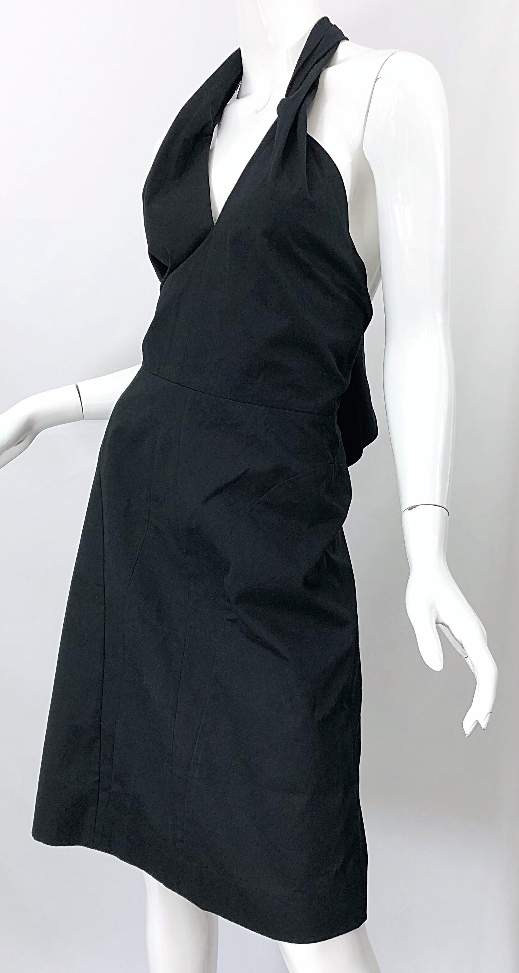 Yves Saint Laurent SS 2010 Runway Black Cotton Size 38 Plunging YSL Halter Dress For Sale 4