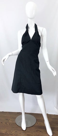 Yves Saint Laurent SS 2010 Runway Black Cotton Size 38 Plunging YSL Halter Dress