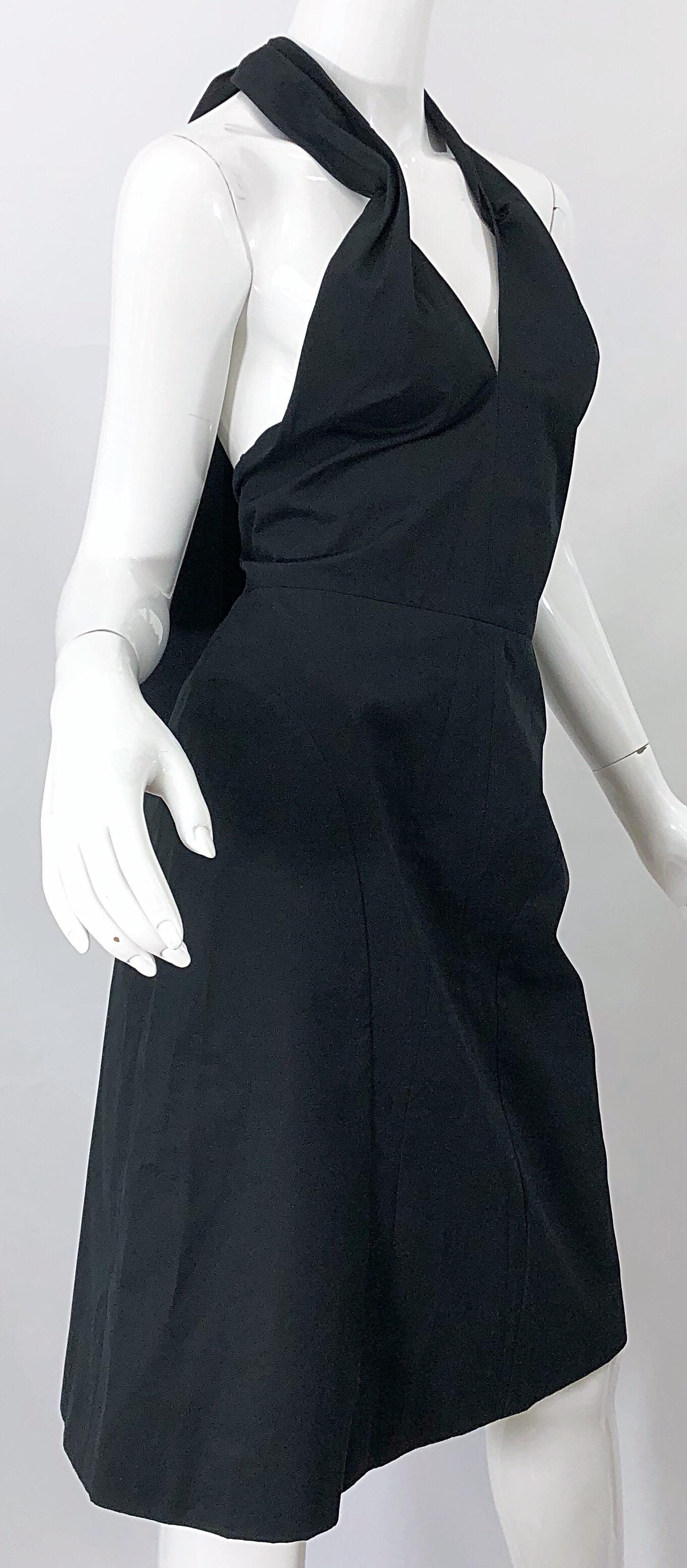 Yves Saint Laurent SS 2010 Runway Black Cotton Size 38 Plunging YSL Halter Dress In Excellent Condition For Sale In San Diego, CA