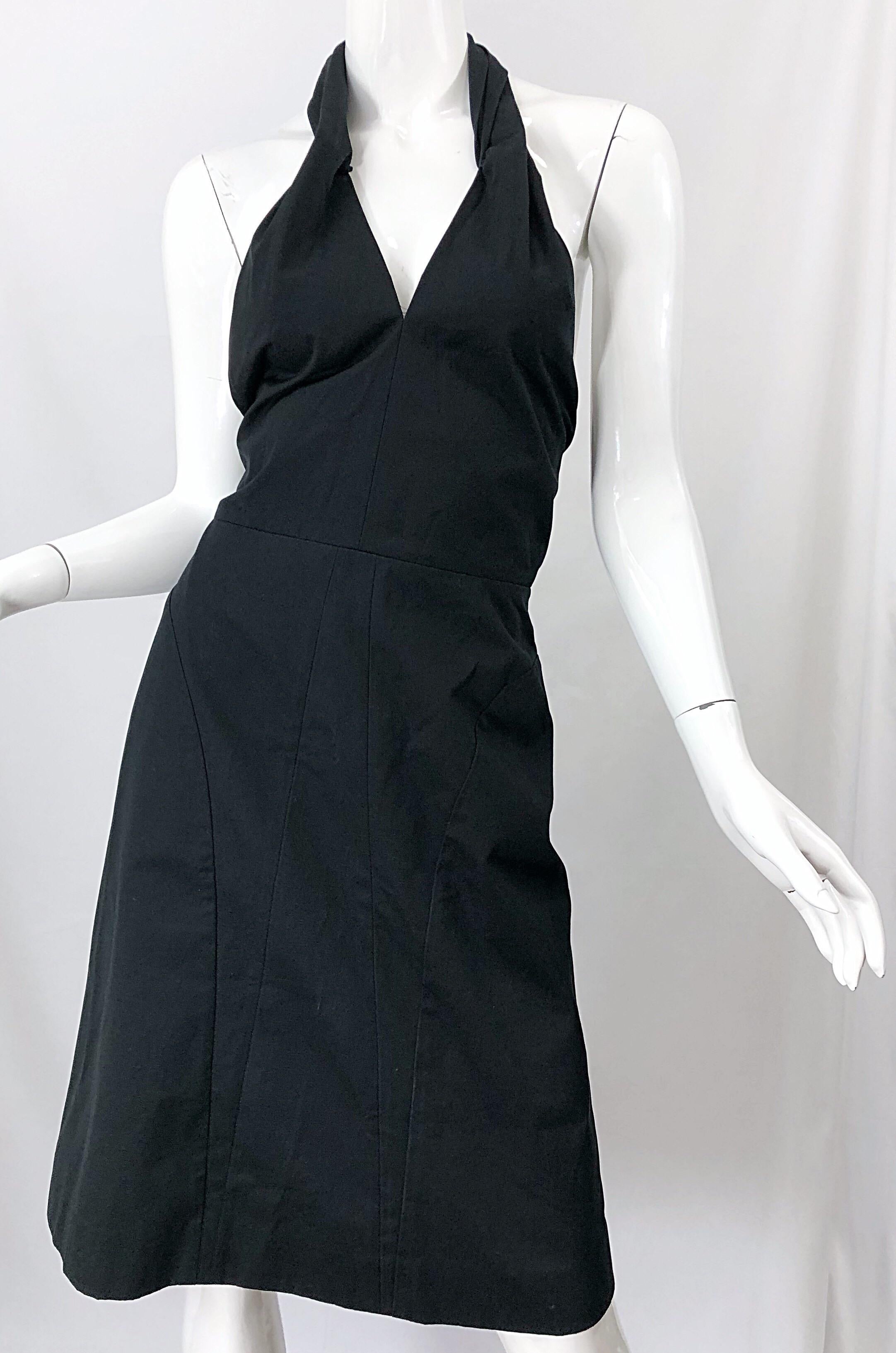Yves Saint Laurent SS 2010 Runway Black Cotton Size 38 Plunging YSL Halter Dress For Sale 1