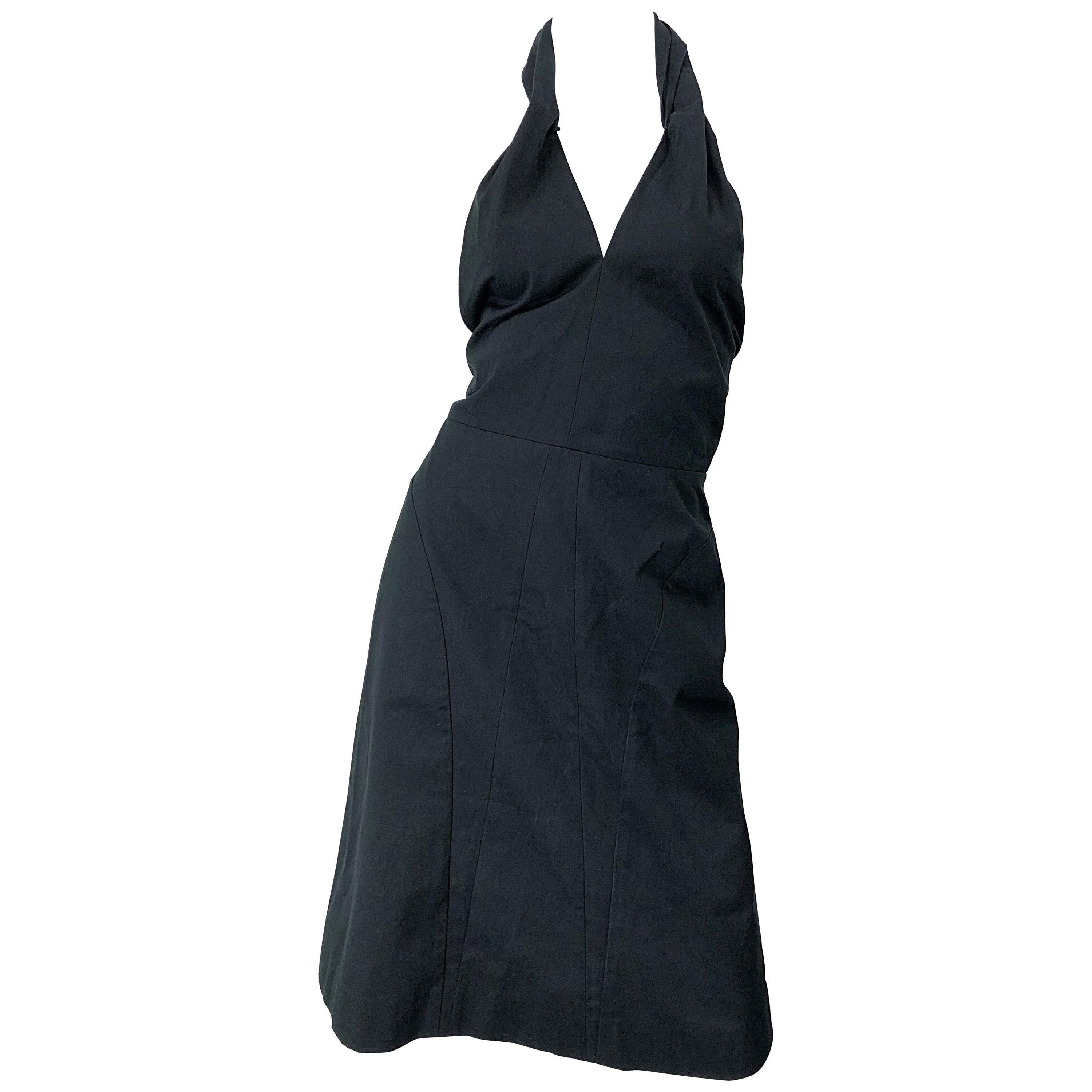 Yves Saint Laurent SS 2010 Runway Black Cotton Size 38 Plunging YSL Halter Dress