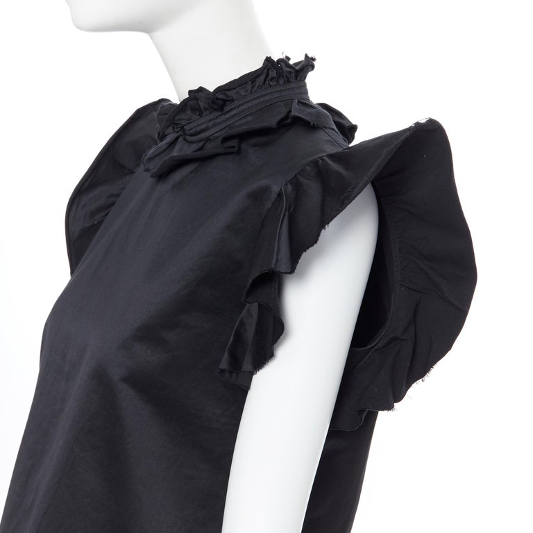 YVES SAINT LAURENT SS10 black cotton ruffle sleeve victorian collar ...
