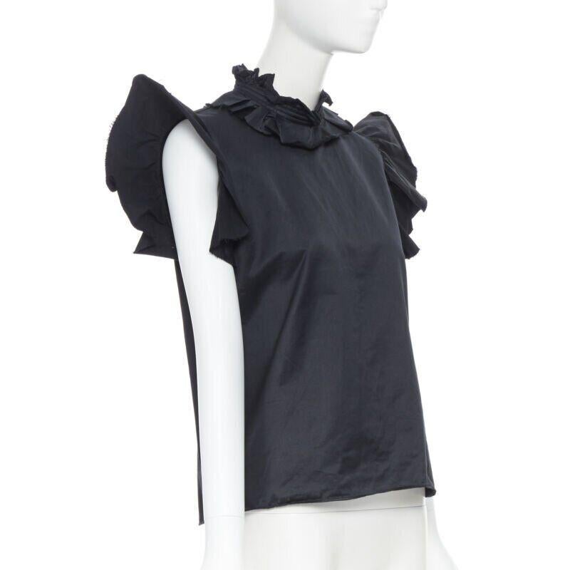 YVES SAINT LAURENT SS10 black cotton ruffle sleeve victorian collar vest FR38 For Sale 1