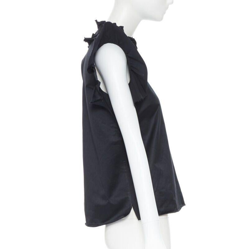 YVES SAINT LAURENT SS10 black cotton ruffle sleeve victorian collar vest FR38 For Sale 2