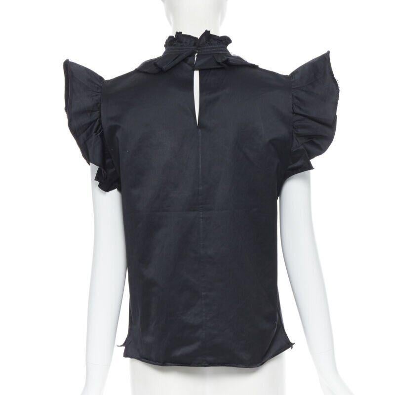 YVES SAINT LAURENT SS10 black cotton ruffle sleeve victorian collar vest FR38 For Sale 3