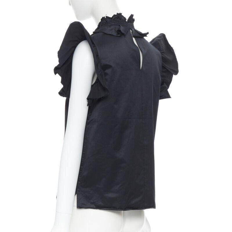 YVES SAINT LAURENT SS10 black cotton ruffle sleeve victorian collar vest FR38 For Sale 4