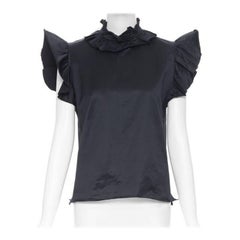 YVES SAINT LAURENT SS10 black cotton ruffle sleeve victorian collar vest FR38
