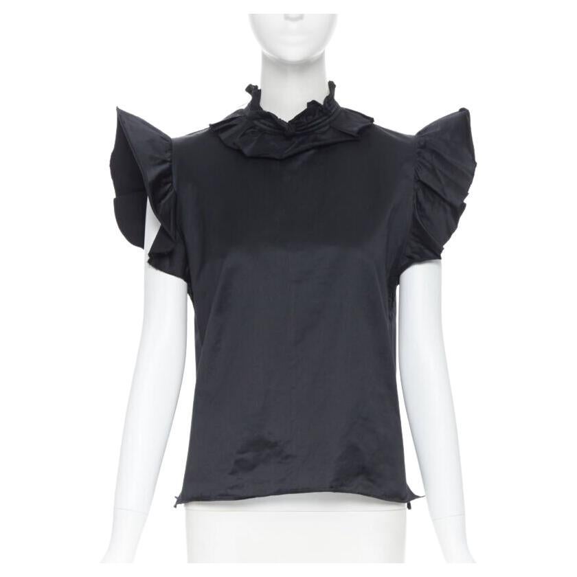 YVES SAINT LAURENT SS10 black cotton ruffle sleeve victorian collar vest FR38 For Sale