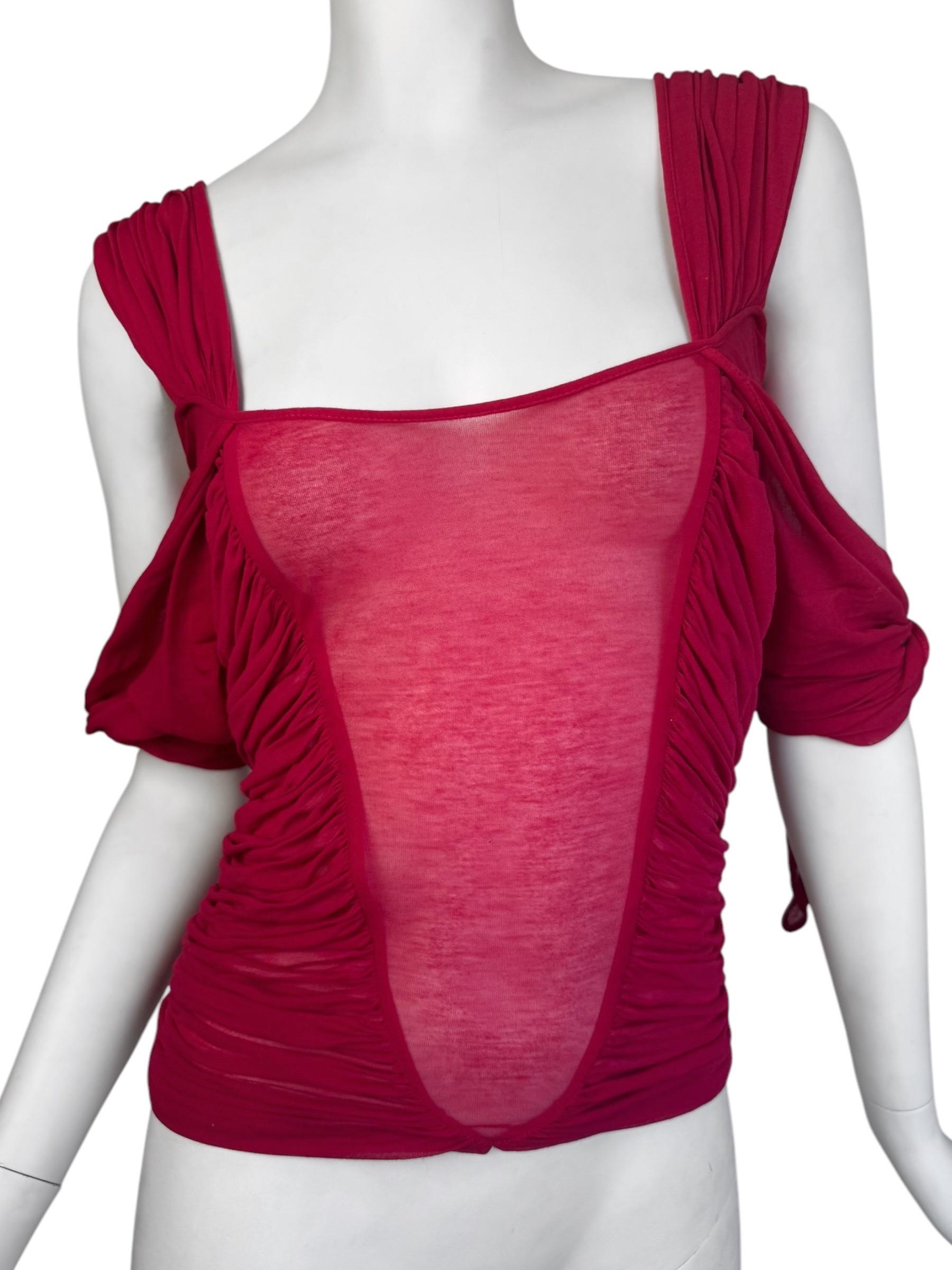 Gray YVES SAINT LAURENT ss2003 BY TOM FORD RED SHEER DRAPED TANK TOP For Sale
