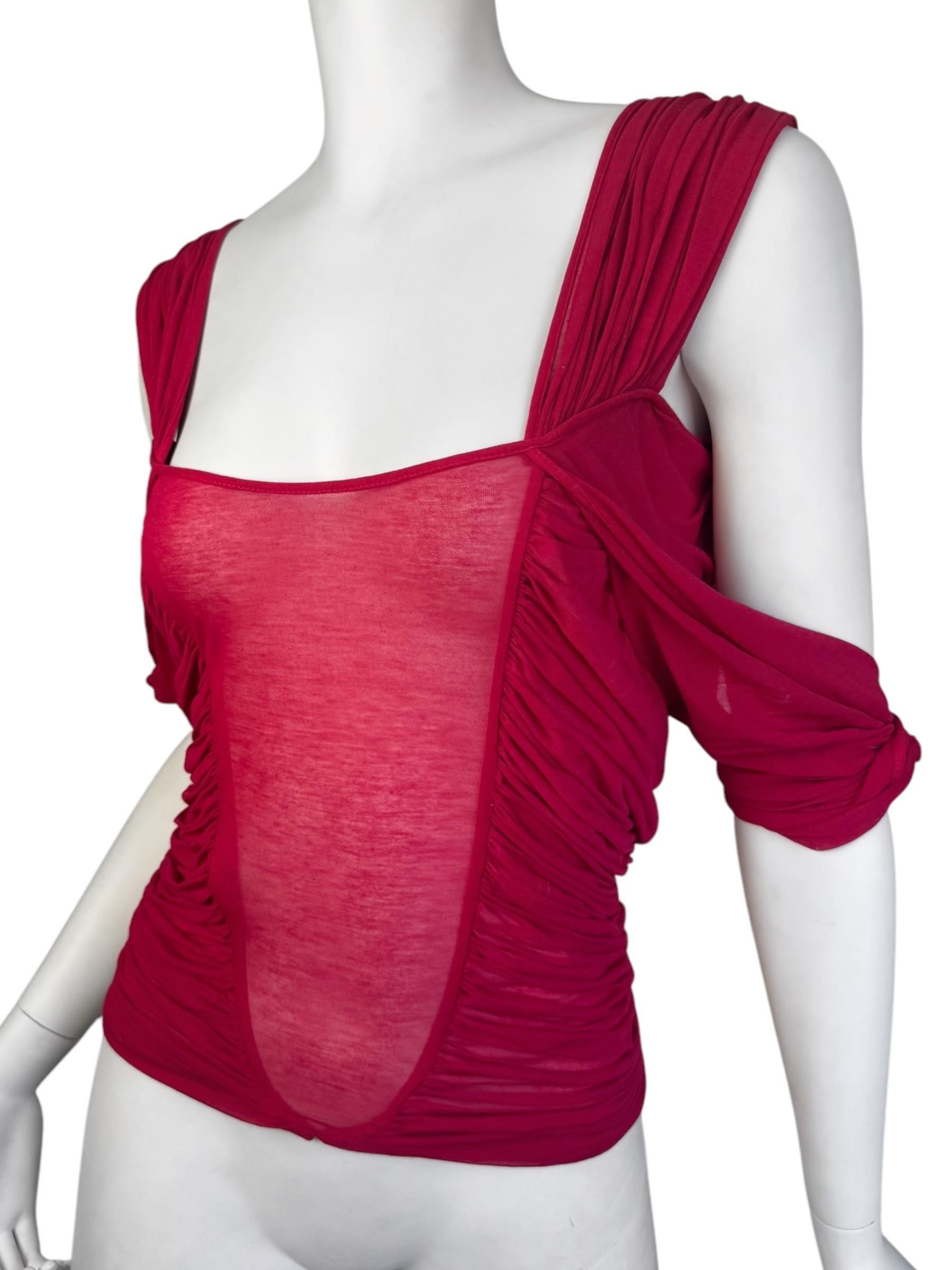 Women's YVES SAINT LAURENT ss2003 BY TOM FORD RED SHEER DRAPED TANK TOP For Sale