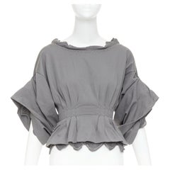 YVES SAINT LAURENT Stefano Pilati grey mesh ruffle ruched smocked peplum top M