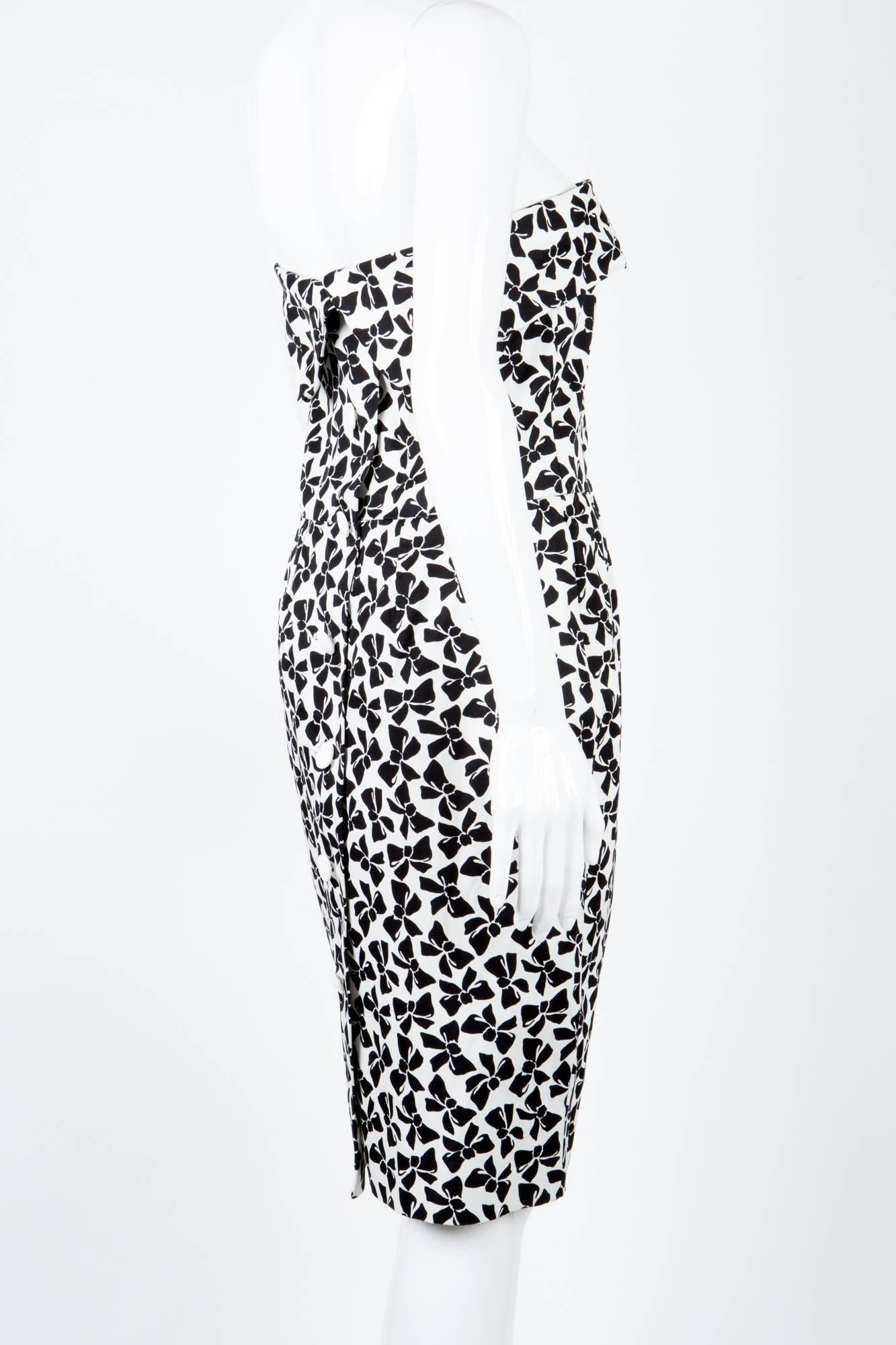 Black Yves Saint Laurent Strapless Cocktail Printed Dress, 1987s 