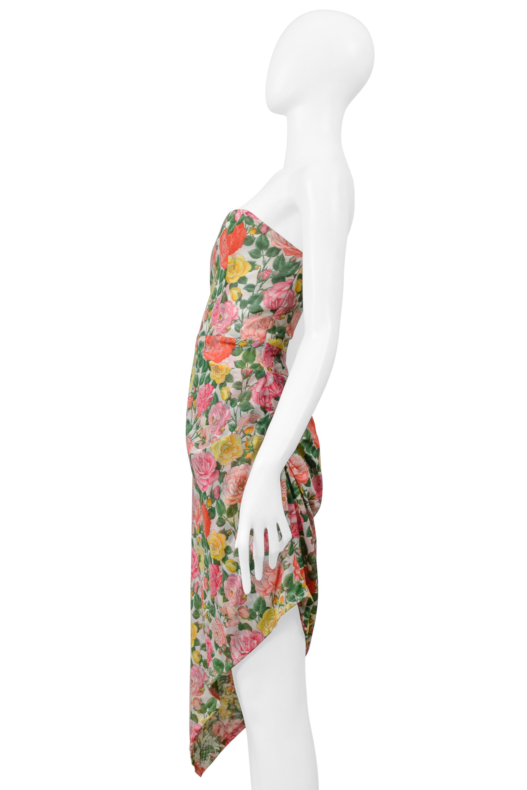 Women's Yves Saint Laurent Strapless Floral Cotton Dress With Asymmetrical Hemline For Sale