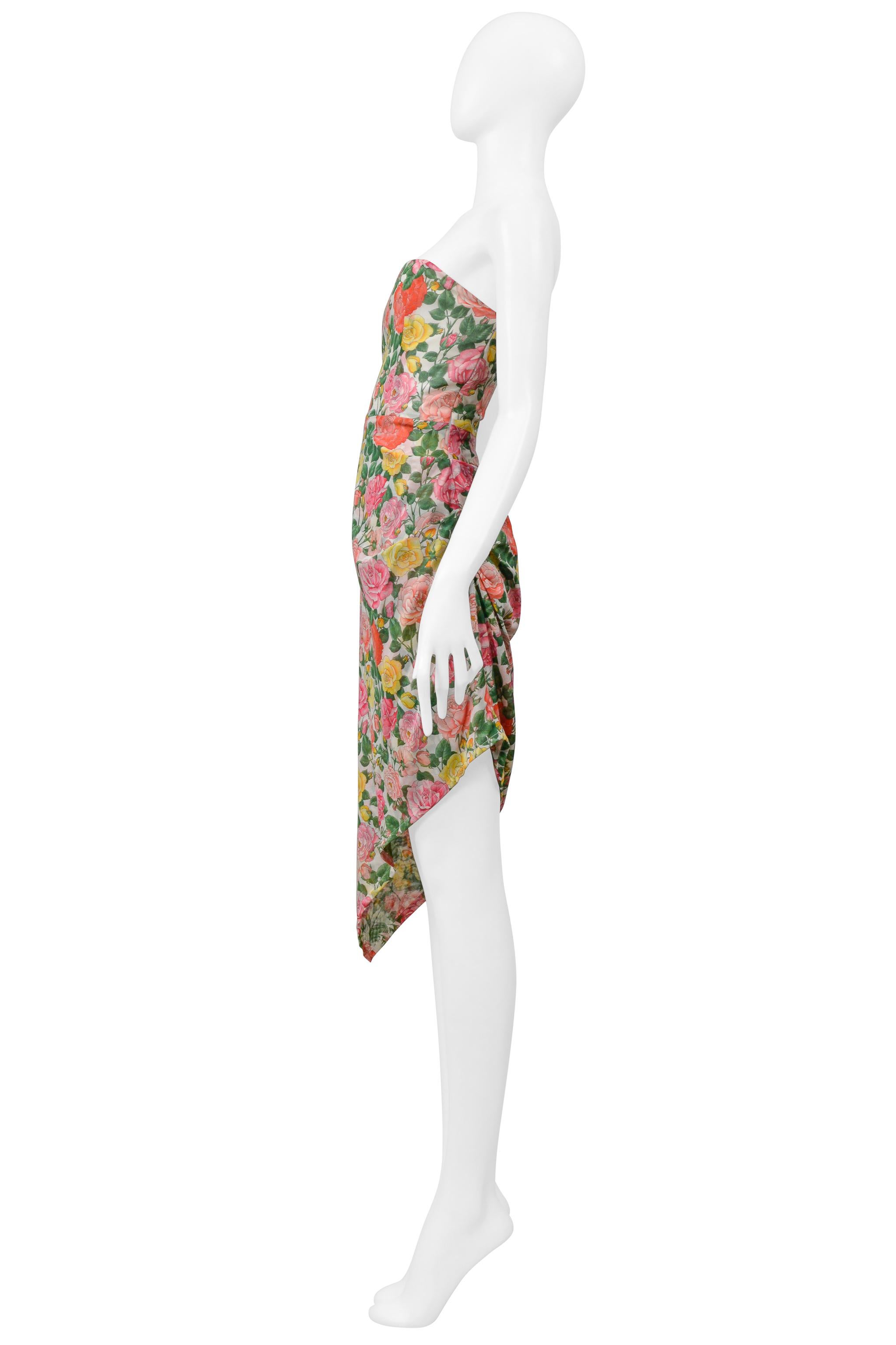 Yves Saint Laurent Strapless Floral Cotton Dress With Asymmetrical Hemline For Sale 1