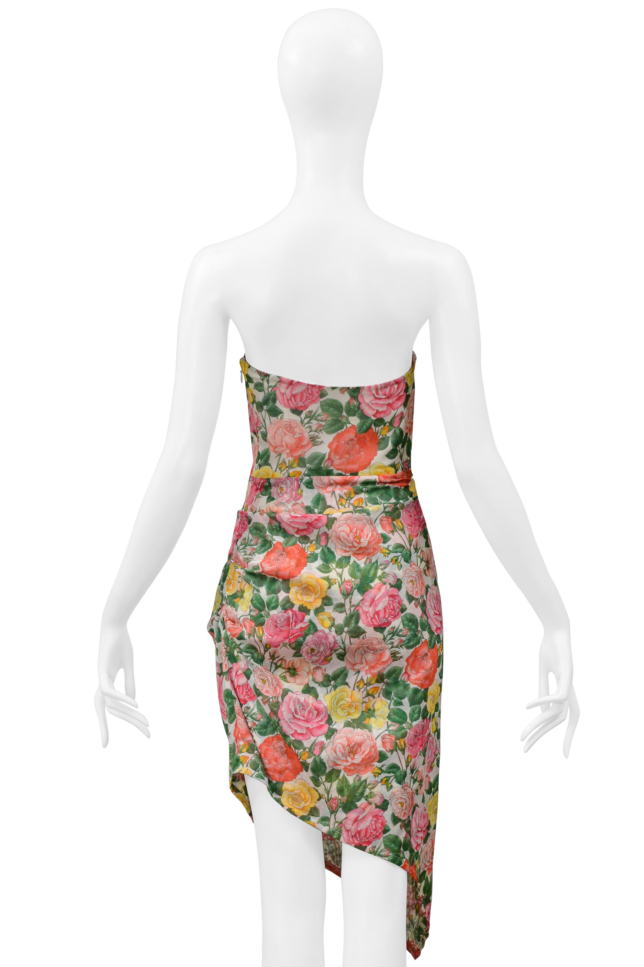 Yves Saint Laurent Strapless Floral Cotton Dress With Asymmetrical Hemline For Sale 2