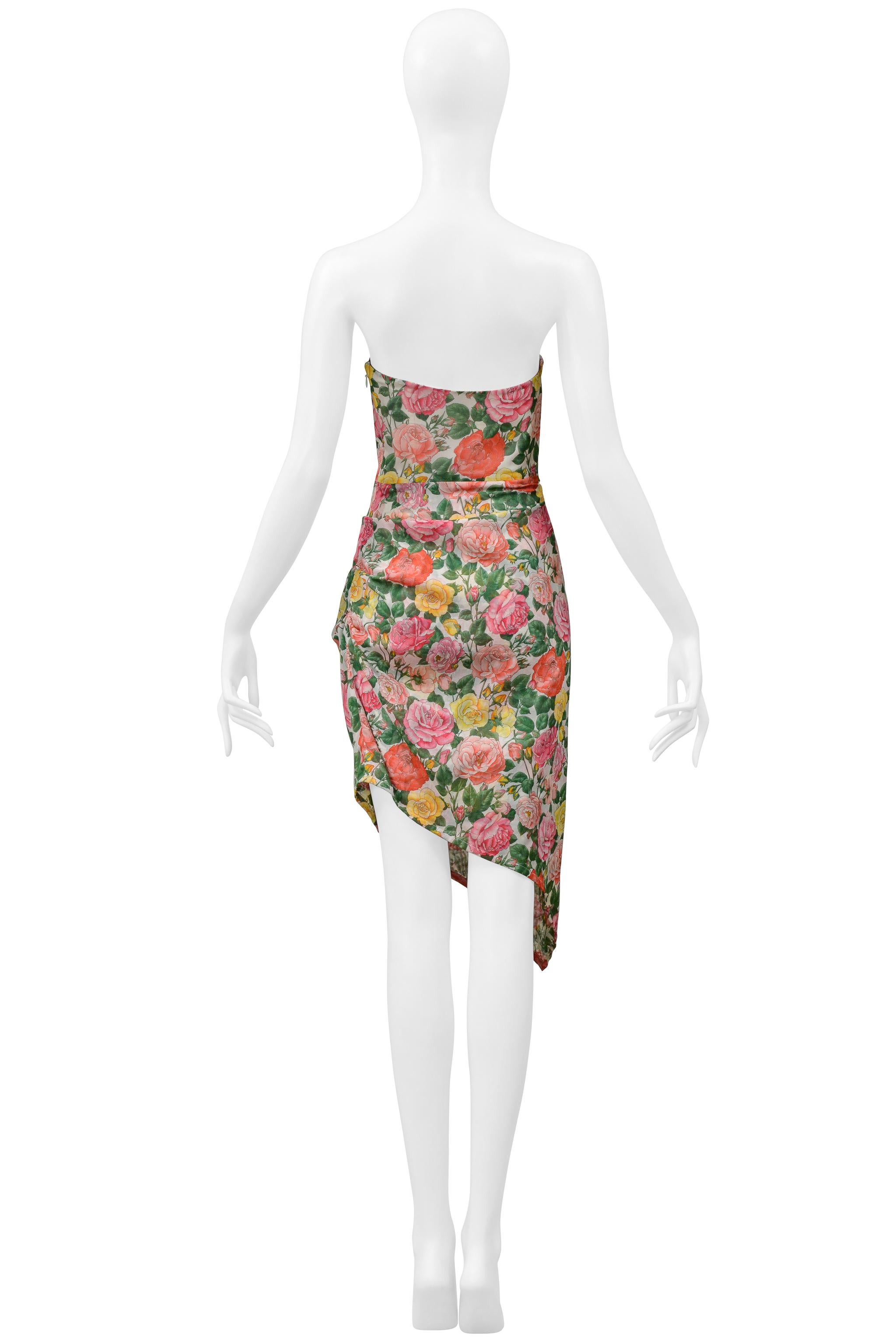 Yves Saint Laurent Strapless Floral Cotton Dress With Asymmetrical Hemline For Sale 3