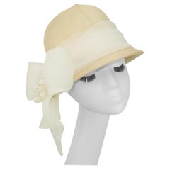 Retro Yves Saint Laurent Straw Hat With Silk Chiffon Bow, 1960's