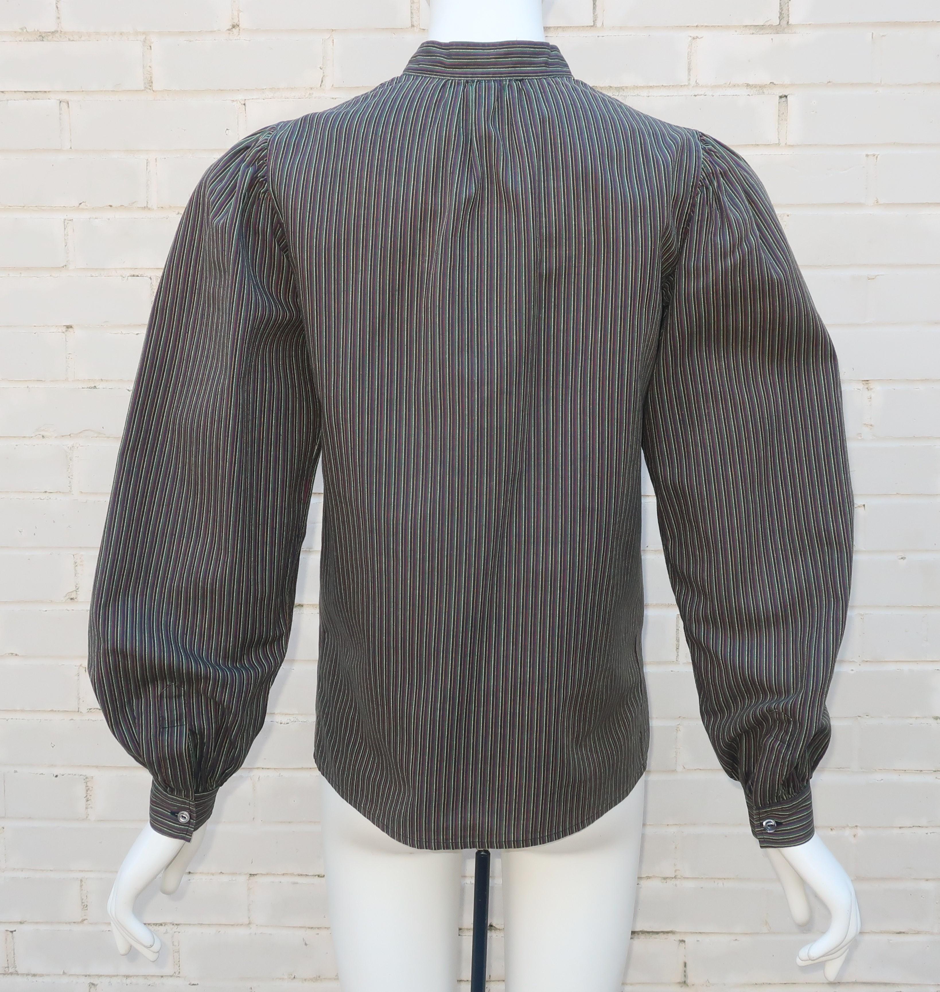 Yves Saint Laurent Striped Cotton Peasant Style Blouse, 1970's For Sale 4