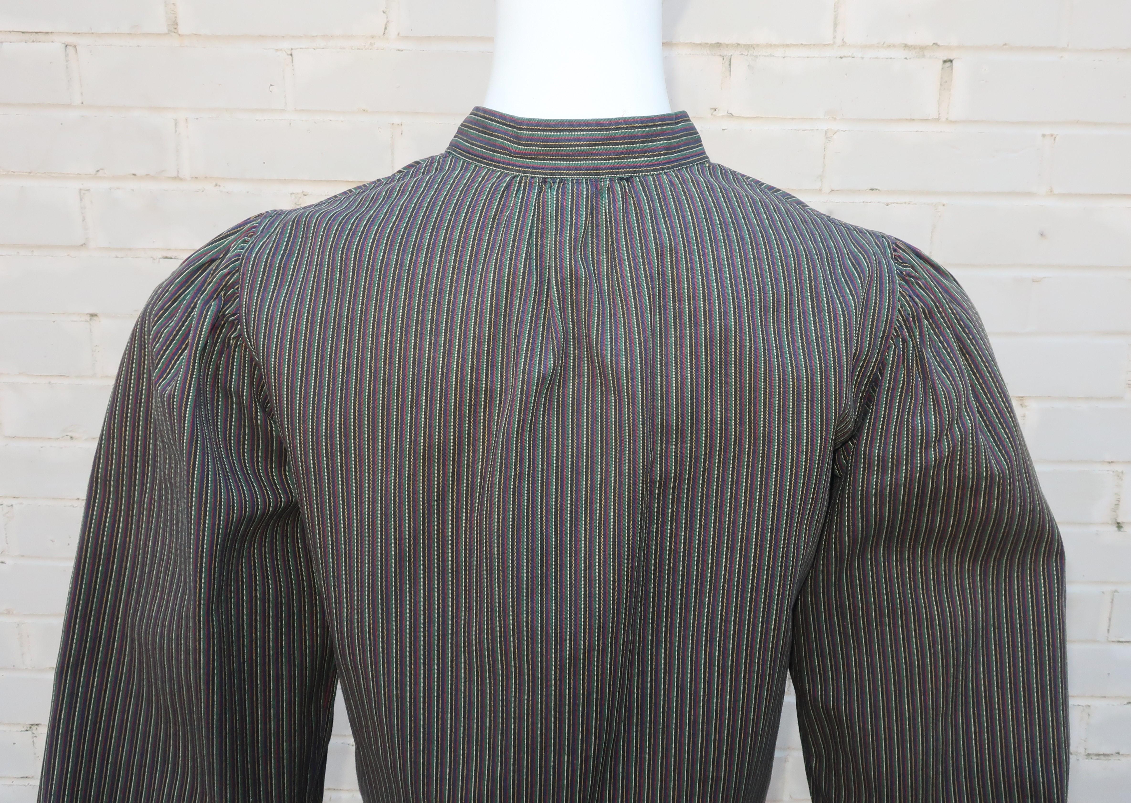 Yves Saint Laurent Striped Cotton Peasant Style Blouse, 1970's For Sale 5