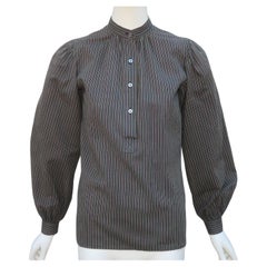 Blusa estilo campesino de algodón a rayas Yves Saint Laurent, Años 70