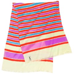 Vintage Yves Saint Laurent Striped Silk Print Scarf