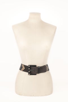 Yves Saint Laurent Suede and Leather Belt Decorated with Silvery Metal