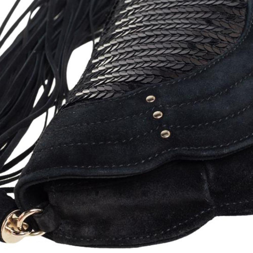 Yves Saint Laurent Suede and Sequins Fringe Flap Clutch 5