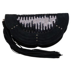 Yves Saint Laurent Suede and Sequins Fringe Flap Clutch