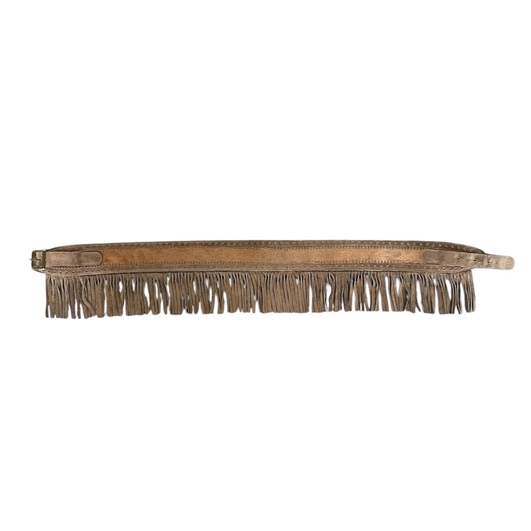 Yves Saint Laurent Safari-Gürtel aus Wildleder mit Fransen und Kalbsleder, 1970er Jahre (Braun) im Angebot